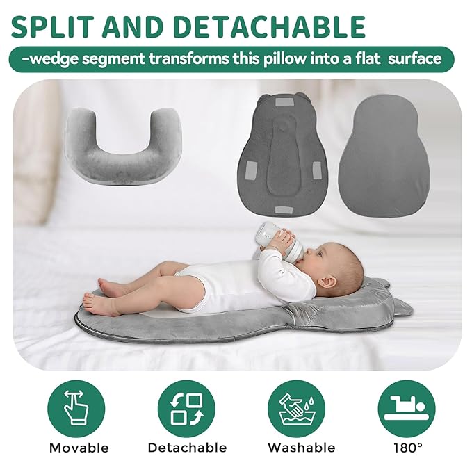 Rootling Baby Feeding Pillow, Anti Overflow Feeding Pillow for Reducing Spit-Up, Safety Nursing Pillow, Baby Lounger Reflux Wedge Breastfeeding, Removable top and Bottom