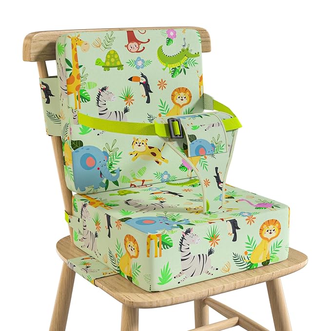 Booster Seat for Kitchen Chair with Backrest & 4 Adjustable Straps, Portable TPU Waterproof & Anti-Scratch Toddler Booster Seat for Dining Table, Removable & Non-Slip