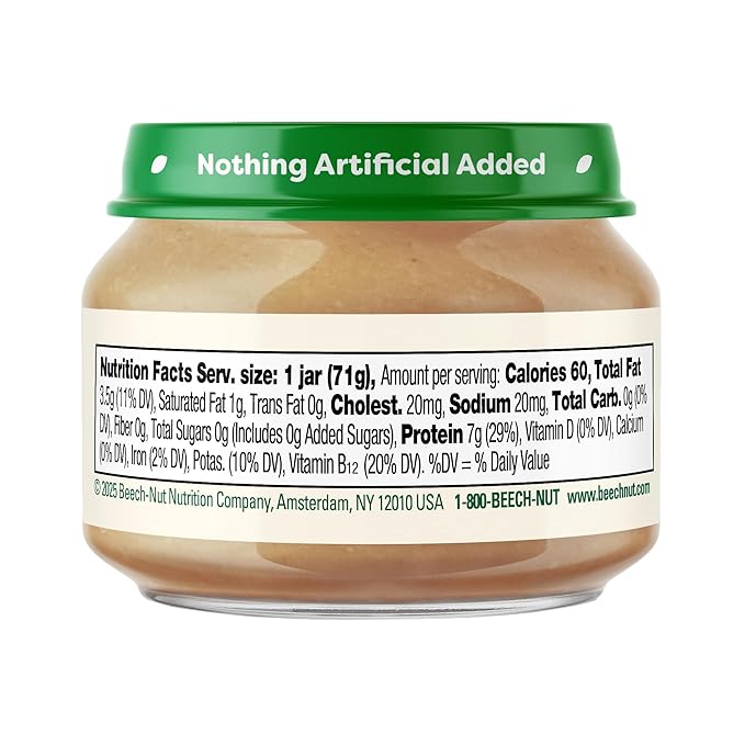 Beech-Nut Meat Baby Food Jars,Chicken & Chicken Broth Puree,7g Protein,Stage 1 Baby Food for Babies 4 Months and Up,2.5oz Glass Jars,10ct,(Pack of 2)