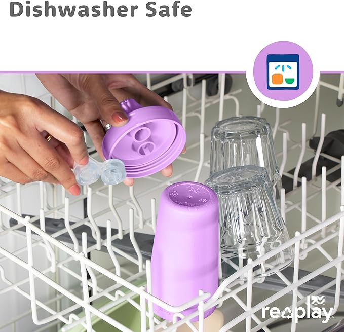 Re-Play Spill-Proof Sippy Cups for Toddlers - Kids Reusable 10 Oz Set of 3, Dishwasher & Microwave Safe, Made in USA, Berry