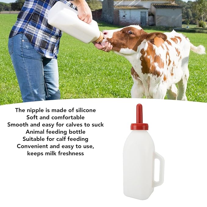 2L Calf Nursing Bottle, Milk Feeder Nursing Feeding Bottle Thicken Leakproof Silicone Calf Bottles with Handle Livestock Supplie for Farm Pasture(Horizontal Milk Pot)