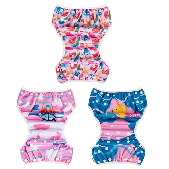 ALVABABY 3pcs Baby Swim Diapers with 1pcs Wet Bag Reuseable Washable & Adjustable for Swimming Lesson & Baby Boy and Girl 3YKL07