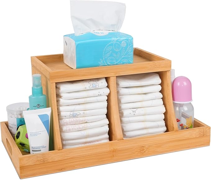 Three colors Bamboo Diaper Organizer, Wooden Diaper Caddy, Changing Table Organizer Storage Organizer, Nursery Baby Organization