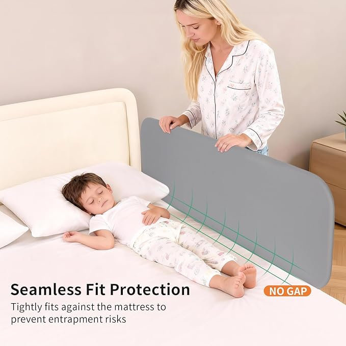 Travel Bed Rails for Toddlers with Motion Sensor Light, Foldable Toddler Bed Rail 48" Extra Long Safety Guard, Deep U-Shaped Base (No Straps Needed) for Twin, Full, Queen & King Mattresses