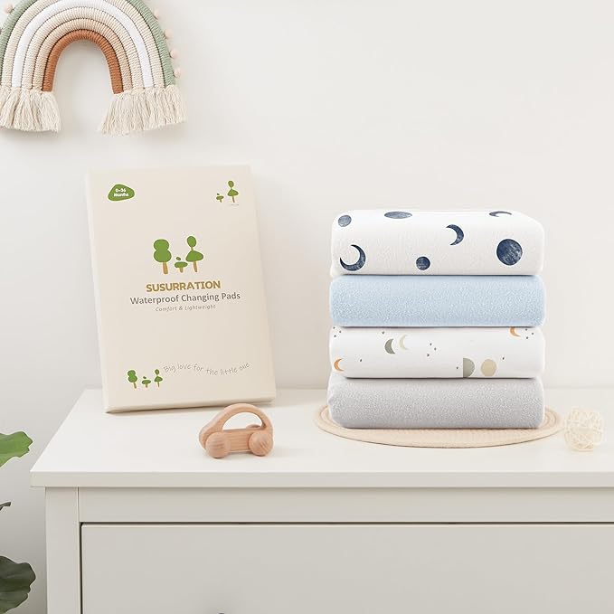 Baby Changing Pad Portable Travel Changing Pad 2 Pack, Foldable Changing Mat 35 * 29.5 inch Absorbent and Soft Changing Mat Diaper Bag Essentials - Blue&Blue Moon