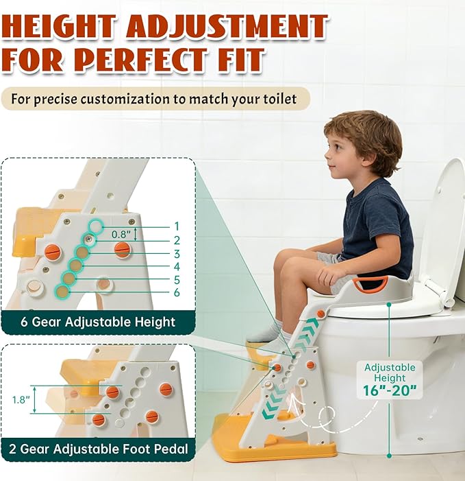 Potty Training Toilet Seat, Stable Potty Training Seat with Step Stool, 2 in 1 Toddler Toilet Seat with Steps for Kids Boys Girls, Toddler Potty Seat with Ladder, Splash Guard, Anti-Slip Pads (Yellow)
