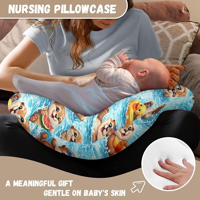 Jeiento Funny Cute Otter Nursing Pillow Cover Breastfeeding Pillow Slipcover for Baby Boys Girls Soft Comfortable Nursing Pillows Soft Cover with Zipper
