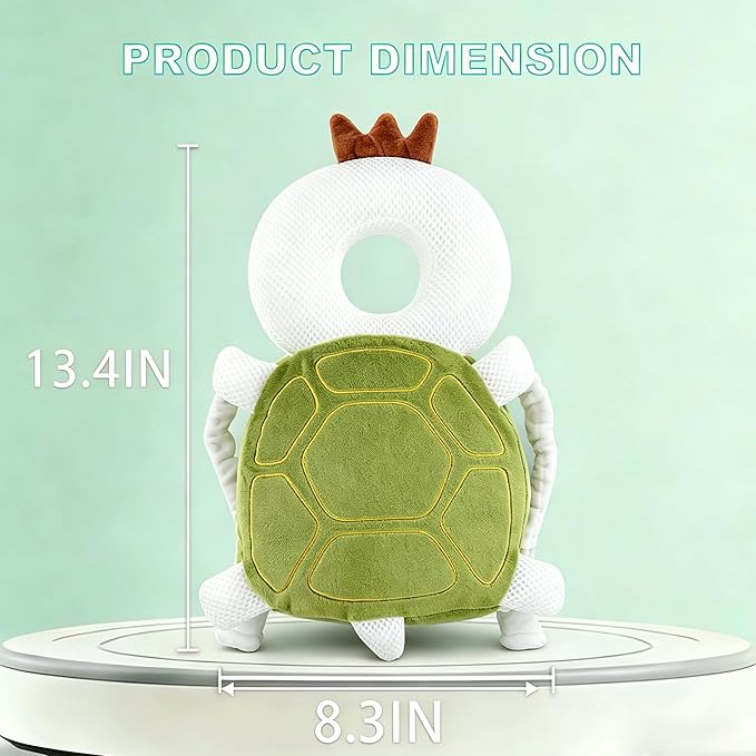 Baby Head Protector Backpack, Toddler Baby Head Protection Backpack with Baby Knee Pads Alarm Function for Walking & Crawling, Soft, Breathable and Wearing Safety Baby Head Protector- Green Turtle