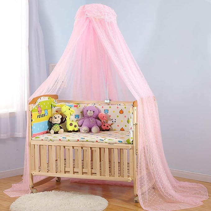 Baby Infant Toddler Bed Dome Cots Mosquito Netting Hanging Bed Net Mosquito Bar Frame Palace-Style Crib Bedding Set (Pink Mosquito Netting Only, Without Stand)