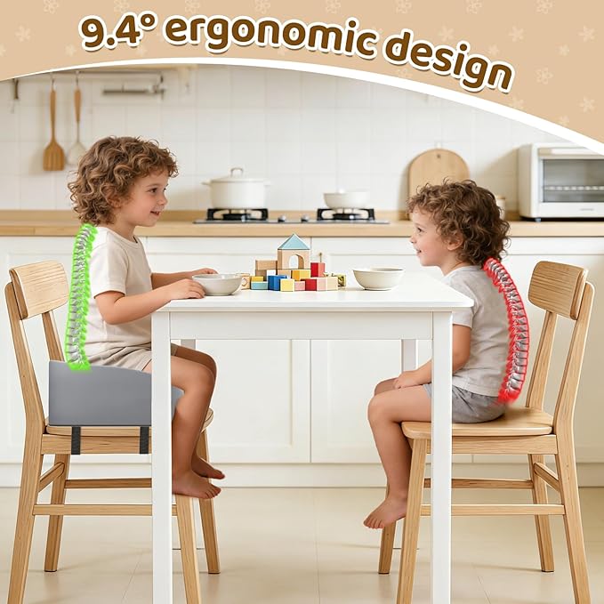 Ergonomic Toddler Booster Seat for Kitchen Chair, Booster Seat for Dining Table Promotes Good Posture, Non-Slip Base & TPU Waterproof Cover & Double Safety Strap, fit for 18 Months to 5 Years