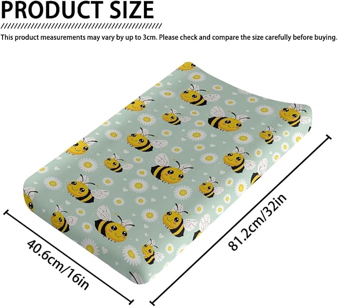 Bee Daisy Baby Changing Pad Cover Stretchy Diaper Changing Cover Infant/Toddler Waterproof Breathable Universal Tray Table Mat