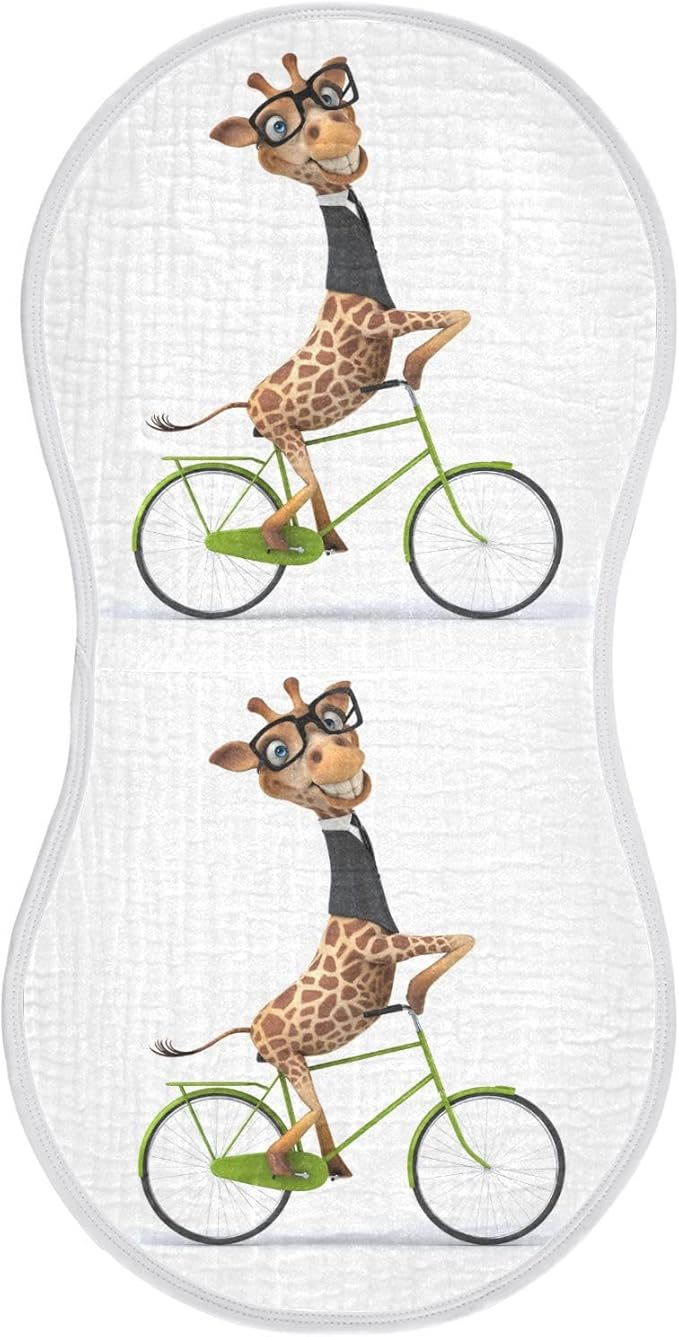 Fun Giraffe in Suit On Bicycle Muslin Burp Cloths for Baby 1 Pack Soft 100% Cotton Baby Washcloths Bibs for Boy Girl