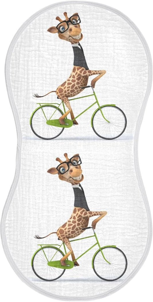 Fun Giraffe in Suit On Bicycle Muslin Burp Cloths for Baby 1 Pack Soft 100% Cotton Baby Washcloths Bibs for Boy Girl