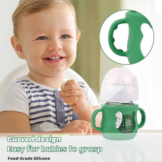 3 Pack Silicone Sleeves for Avent Natural Glass Baby Bottles, Anti Breakage Baby Bottle Sleeves with Handles, Compatible Philips Avent Glass Natural Baby Bottle 4 oz(White+Blue+Green)