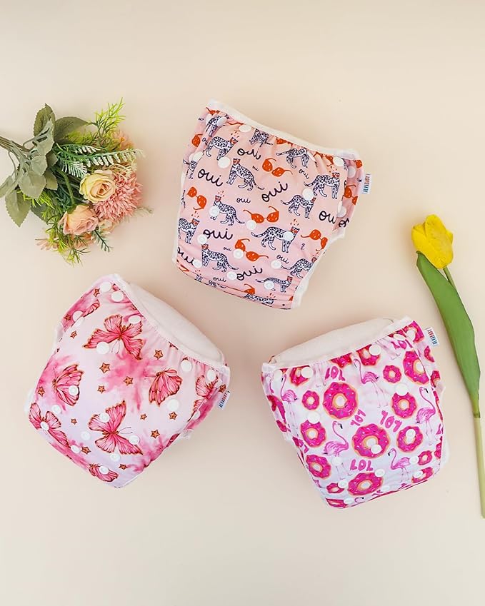 ALVABABY Swim Diapers 3pcs Baby & Toddler Snap One Size Reusable Adjustable Baby Boys' Swim Diapers for Swimming Lessons 3SWY62A