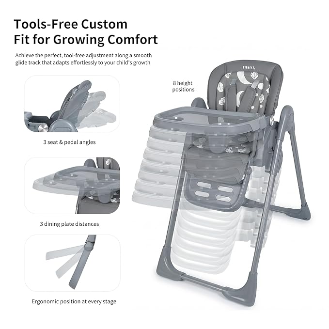 High Chair for Babies and Toddlers, Baby High Chair with Removable Tray, Adjustable Backrest, Footrest Height Settings, Space-Saving Design, Foldable (Dark Gray)