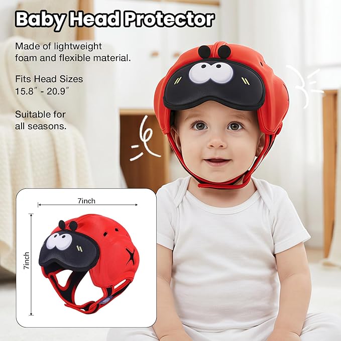 Mambobaby Baby Head Protector Helmet for Crawling and Walking, Breathable Soft Helmet, Ultra-Lightweight & Adjustable, Prevents Bumps Safety Helmet for Infants Toddlers 6-24 Months (Lucky Ladybug)