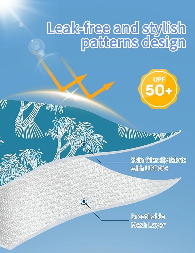 weVSwe Baby Reusable Swim Diaper Washable UPF 50+ Snap Side Leakproof & Adjustable for Pool/Beach to Prevent Leaks Green Tree 12-18 Months