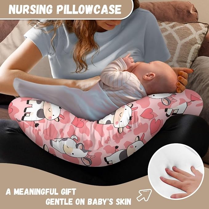 Jeiento Love Heart Cartoon Cow Nursing Pillow Covers Cattle Animal Cartoon Breastfeeding U-Shaped for Bottle Feeding SOT Comfortable Nursing Pillow Slipcovers Washable