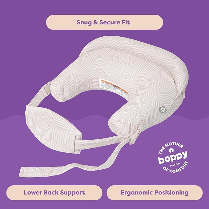 Boppy Complete Nursing Pillow, Breastfeeding & Bottle Feeding Ergonomic Feeding Pillow with Removable Belt, CloseComfort No-Gap Design, Full-Length Positioning Bolster, Washable Cover-Oat Retro Arches