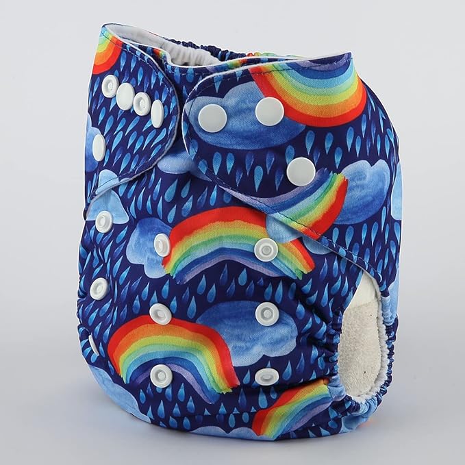 Baby Pocket Diaper Nappy Reusable Washable 8lbs to 36lbs (Rainbow Rain)