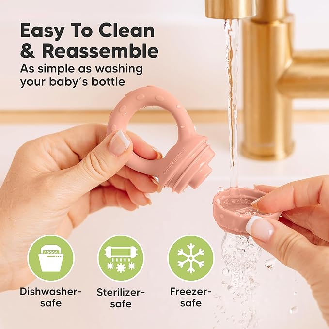 KeaBabies Baby Fruit Feeder 2pk - Silicone Baby Food Feeder for Babies 6-12 Months, Breast Milk Popsicle Teether, Weaning, Pacifier, Freeze Frozen Solid Food, Infant Feeding Essential (Sunset)
