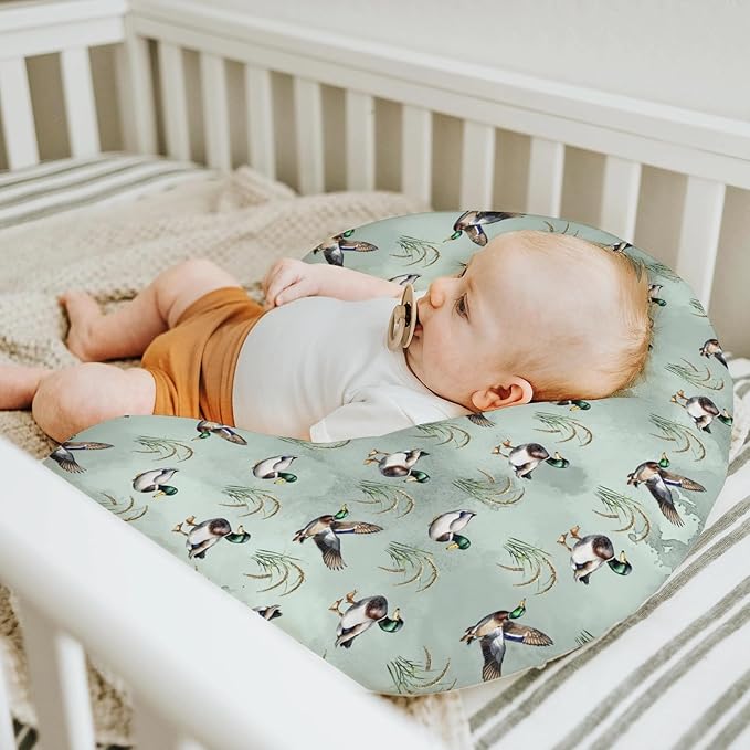 Vintage Mallard Ducks Baby Nursing Pillow Covers for Boy Girl Hunting Duck Green Leaves Nursing Slipcovers for Breastfeeding Pillows Soft Stretchy Removable Covers for Newborn Infant Nursery