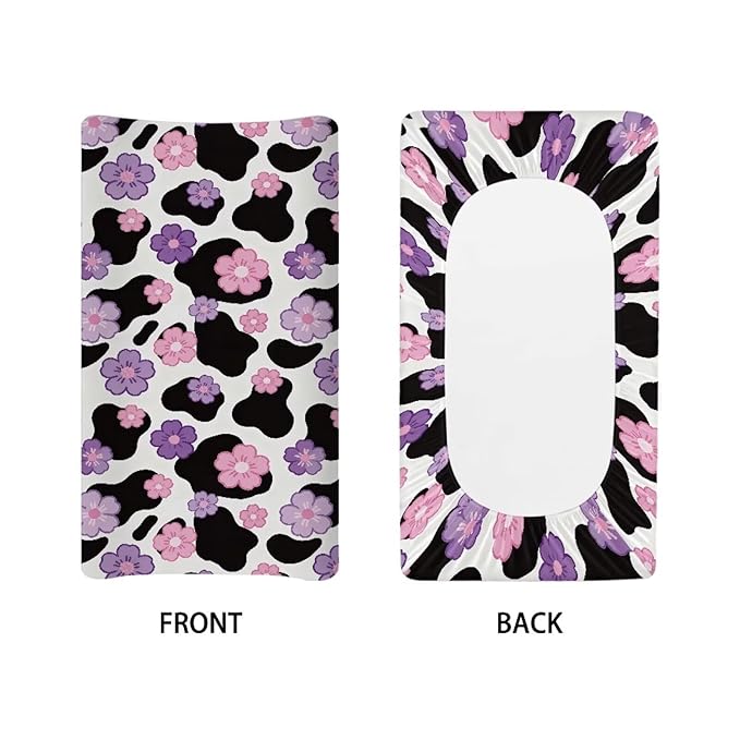 Cow Print Diaper Changing Pad Cover Flower Diaper Changing Pad Cover 32''*16'' Changing Table Cover Breathable Soft Changing Pad -Cover