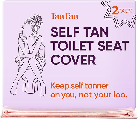 Tan Fan Self Tan Toilet Seat Cover - 100% Silky Stain-Resistant Poly - Protects Your Loo from Self Tanner Stains - Large Size, Fits All Toilets, Non-Slip, Reusable, Quick Wash + Dry (2 Pack Pink)