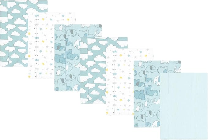 Luvable Friends Hudson Baby Flannel Burp Cloths 7pk, Blue Elephant Journey