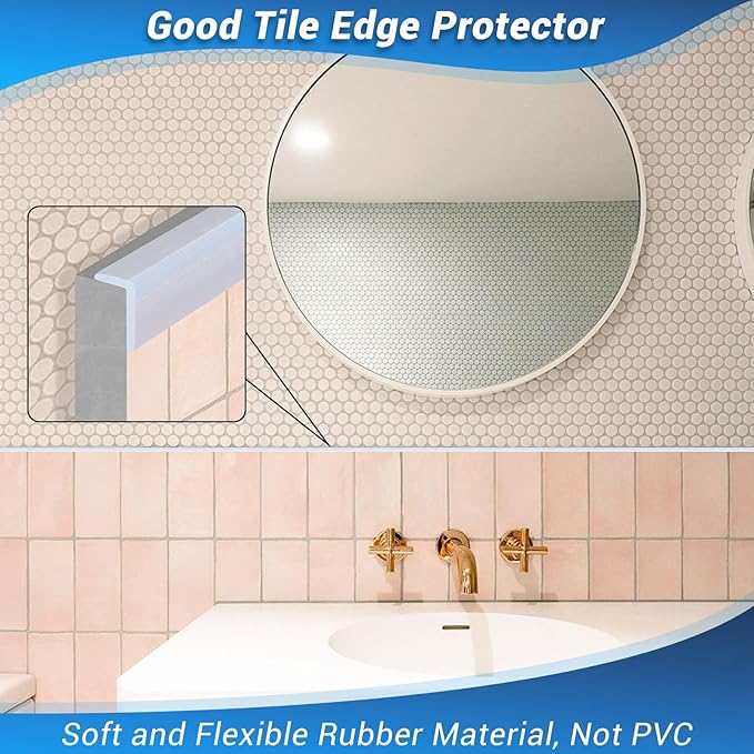 Flexible L Shaped Tile Edge Trim - 90 Degree Corner, Peel and Stick for Wall Edges, Table - Small Size, Clear Color, Rubber Silicone Material