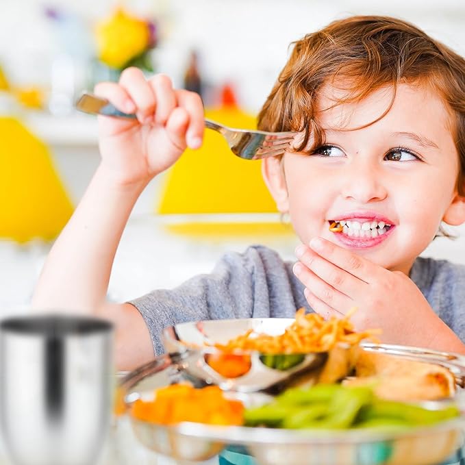 Ahimsa Stainless Steel Kids Utensils Set, Pediatrician Designed, Premium Kids Silverware, Non Toxic, Dishwasher Safe, Big Kid Fork and Spoon