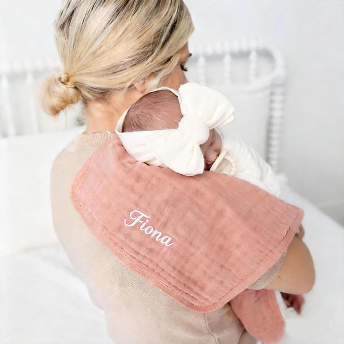 Personalized Muslin Burp Cloth with Embroidered Name For Baby Boy & Girl 6-Layer 100% Cotton Burping Cloths for Babies, Soft & Plush Newborn Spit Up Rags, Infant Towels for Milk Spit Up (Blue)