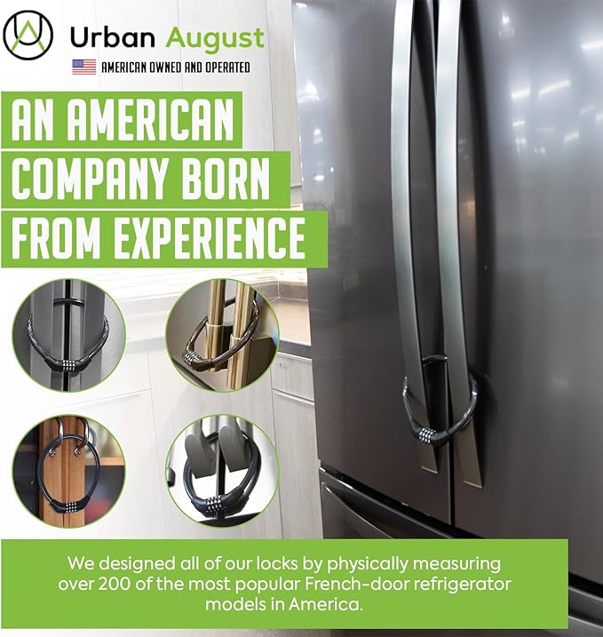 Urban August Refrigerator Lock for Kids & Adults, 4-Digit Code Fridge Lock for French-Door Refrigerators, & Versatile Cabinet (One)