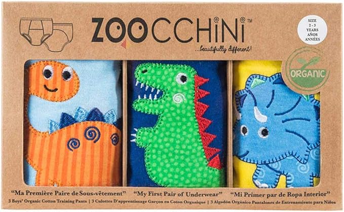 ZOOCCHINI Toddler 3-Pack Potty Training Pants - Soft Organic Cotton Underwear with Absorbent Padding and Fun Designs, Jurassic Pals, 2-3 Years