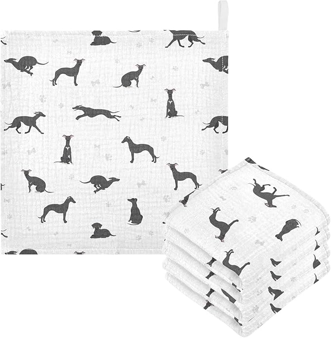 vvfelixl Baby Cotton Washcloths Whippet Dog Infants Bath Towel for Unisex Puppy Face Towels for Newborn, Natural Baby Wipes Delicate Skin, 11.8 X 11.8 inch, one sizex5