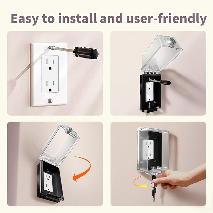 Baby Safety Outlet Cover Box-Key Lock for Much Better Toddler Proofing,Easier Operation,Simple 4 Step Install with Included Screws,Suitable for all Standard Electrical Outlets and Wall Switch
