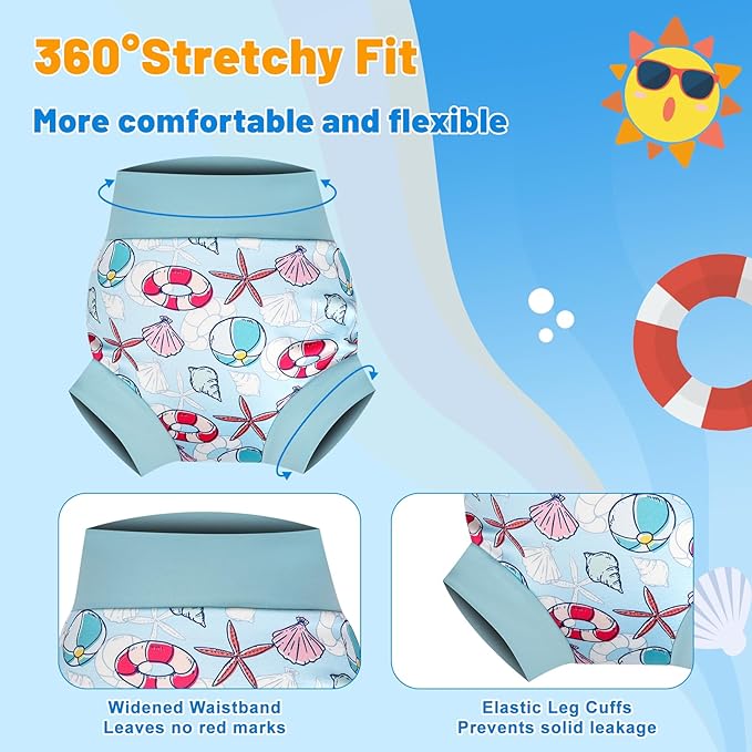 MooMoo Baby Swim Diapers 3 Pcs Waterproof Reusable Swimming Diapers for Baby Boys and Girls Swim Lesson 5T