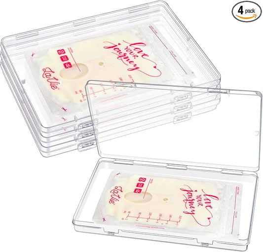 4 Pcs Clear Flat Breast Milk Freezer Storage Organizer, Space Saving Breastmilk Freezer Tray for Breastfeeding Bag Organization, Reusable Breastmilk Storage Containers, 7.48 x 5.11 x 0.67 in (4 Pcs)