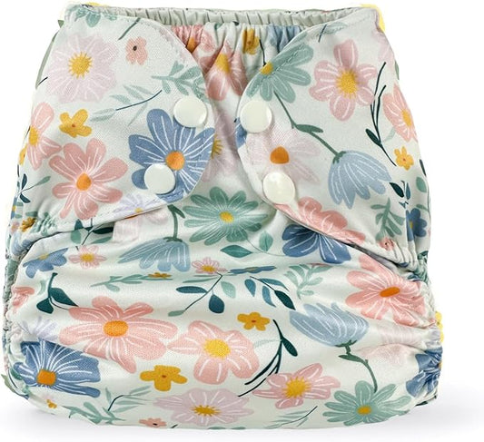 BISENKID Waterproof Cloth Diaper Cover Reusable Swim Diaper - Adjustable Outer Shell Over an Absorbent Inner Layer to Prevent Urine Blowouts - Outer Flower, Size 2 (18-35lbs)