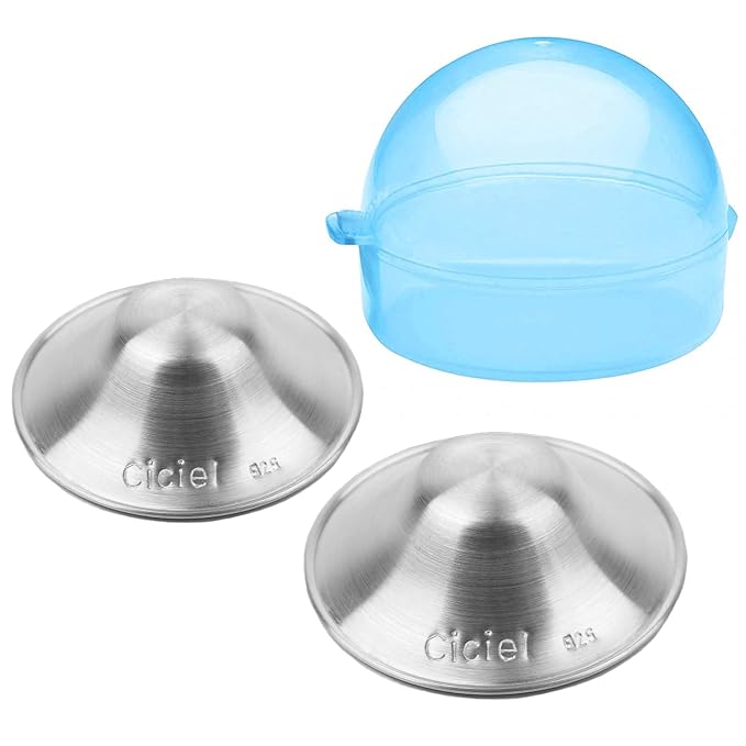 The Original Silver Nursing Cups - Nipple Shield - Breastfeeding Essentials Must Haves - Nipple Shields for Breastfeeding Newborn - (Regular (Blue Case))