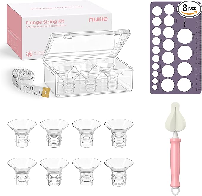 Nuliie 5-in-1 Flange Sizing Kit 17/18/19/20mm for 24mm Flange/Shield of Most Pumps, 8PCS Silicone Flange Inserts to Boost Pumping Efficiency & Comfort, BPA-Free Pump Essential for Moms