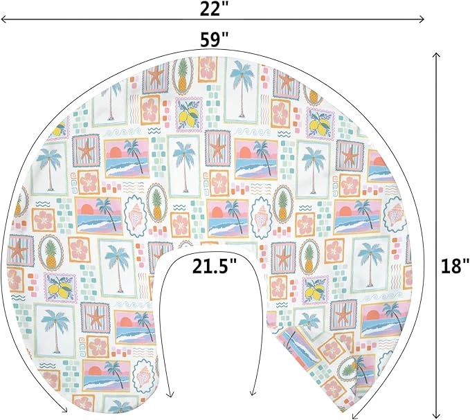 Colorful Beach Patchwork Baby Nursing Pillow Covers for Girl Bright Summer Seashells Girly Nursery Pillowcase for Breastfeeding Pillows Pineapple Lemon Palm Tree Soft Stretchy Slipcovers for Newborn