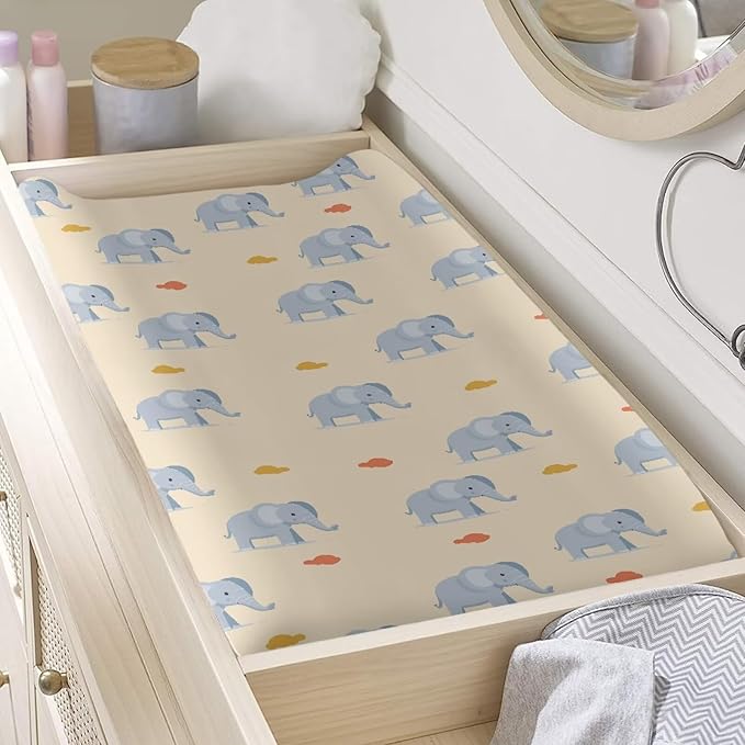 Elephant Changing Pad Cover Waterproof Nursery Pad Change Cover Stretchy Diaper Changing Mat Cover Fit 32"x16" Contoured Pad