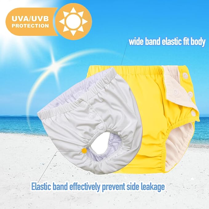 Baby Newborn Reusable Swim Diapers Infant Unisex Washable Swim Diaper Toddler Swimming Diapers Yellow, 6-18 Months
