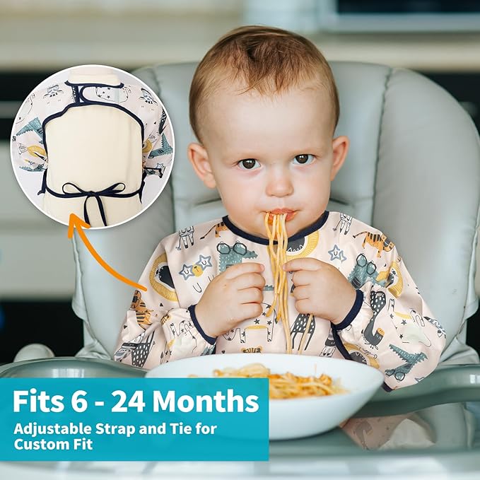 3 Pcs Long Sleeved Bib Set|Baby Waterproof Bibs with Pocket Bundle|Toddler Bib with Sleeves|Stain Resistance Smock 6-24 Month