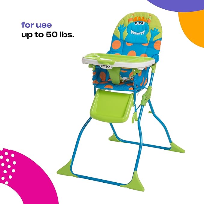 Cosco Simple Fold Deluxe High Chair with 3-Position Tray (Monster Syd) & Simple Fold High Chair with 3-Position Tray (Elephant Squares)
