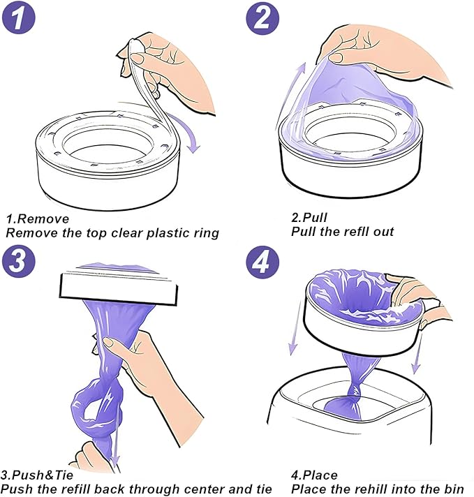 10 Pack Nappy Bin Refills, Scented Nappy Bags Diaper Pail Refill Bags Compatible With Genie/Angelcare/Tommee Tippee/Twist and Click And Spross Refill Cassettes (Purple)