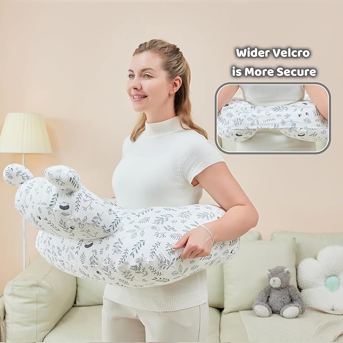 lasoftan Nursing Pillow for Breastfeeding, Breast Feeding Pillow for Mom Support, Adjustable Waist Strap and Removable Cotton Cover, Leaves