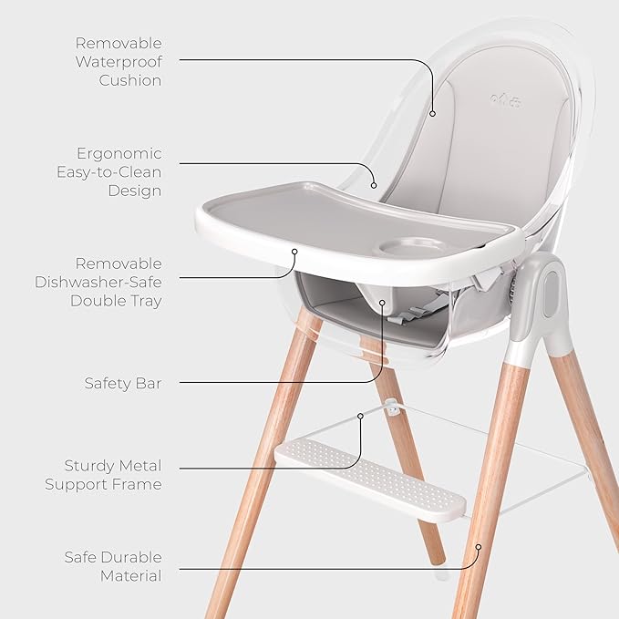 High Chair by Children Of Design Non-Reclinable 6 in 1 Baby Highchair for Babies and Toddlers, Modern Wooden, Easy to Clean, Removable Tray and Cushion